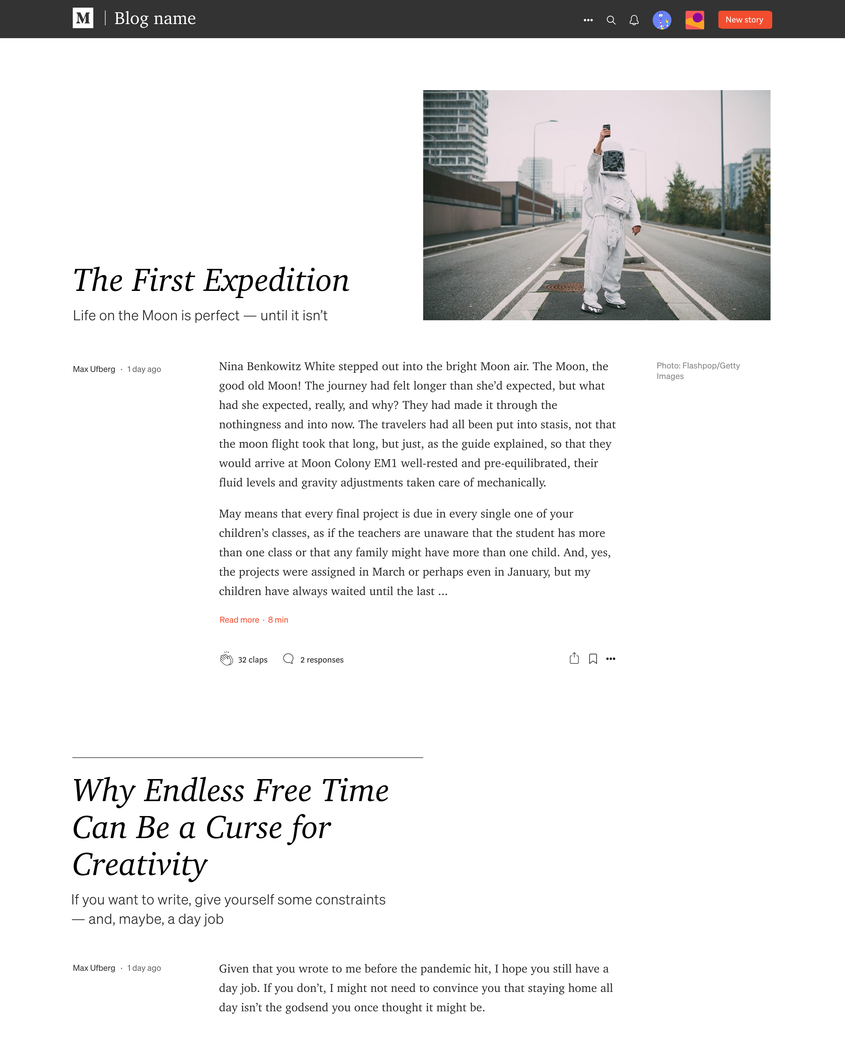 Medium publication, theme 1 — desktop view