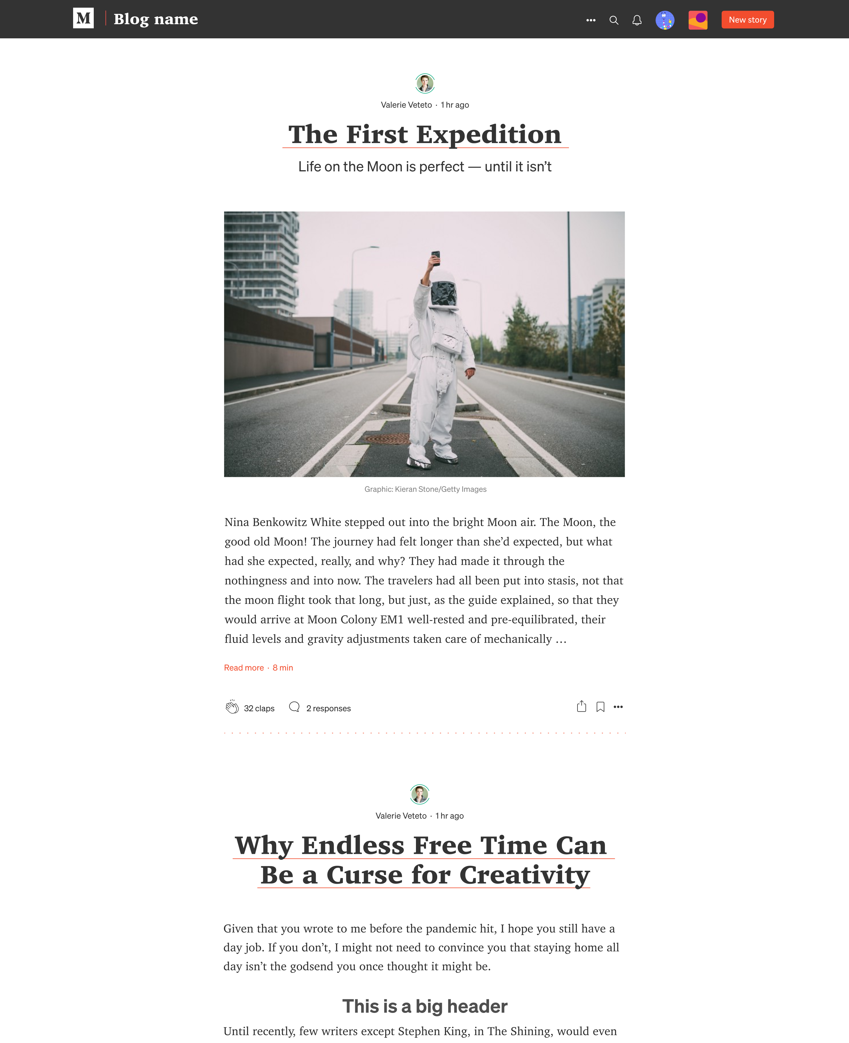 Medium publication, theme 2 — desktop view