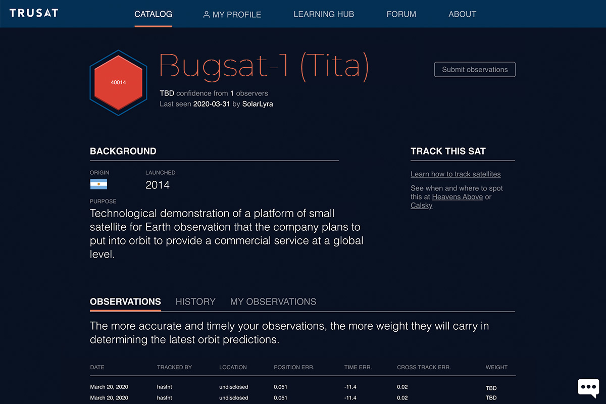 TruSat object page screenshot